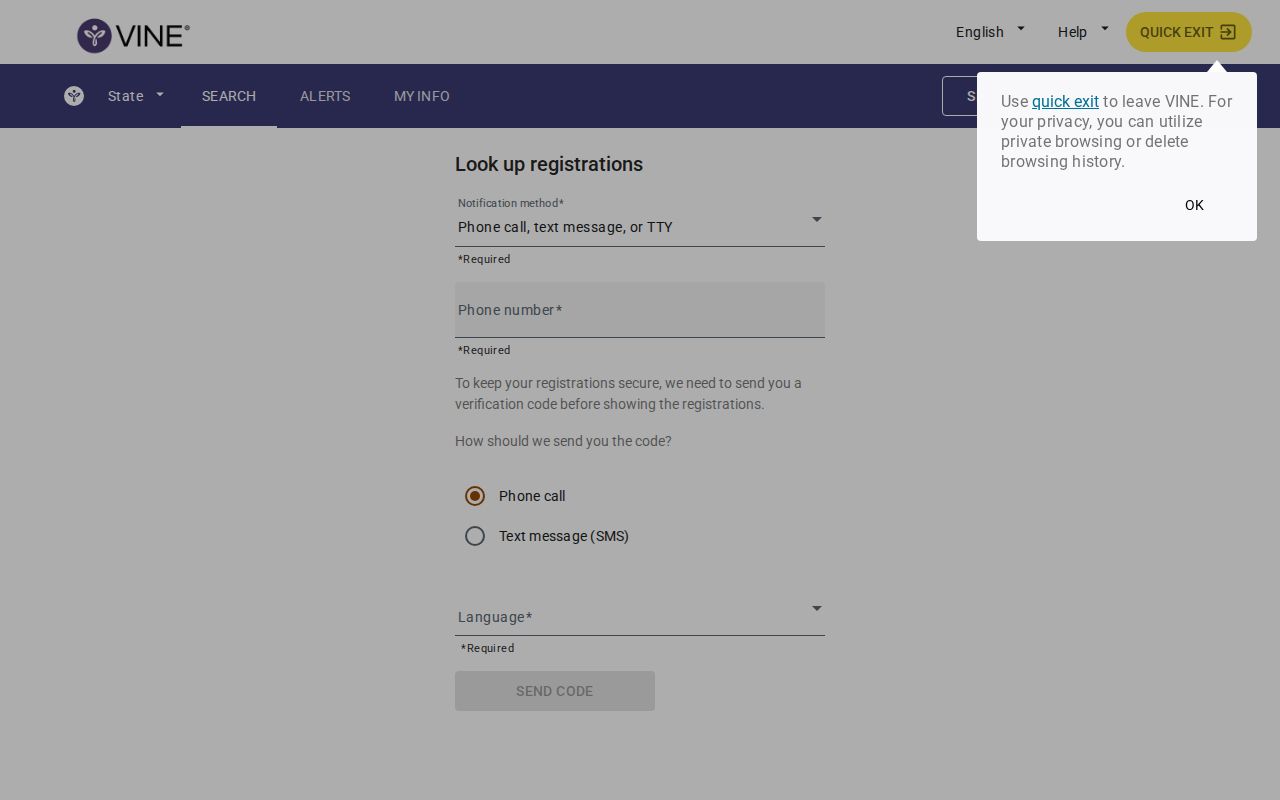 VINELink custody alert registration route