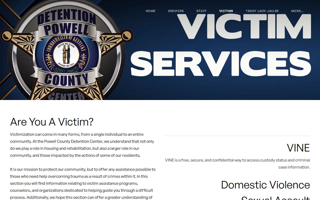 Powell County Detention Center victim information and VINE page